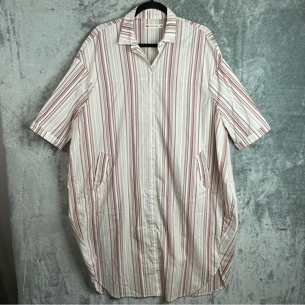 SBJ‎ Austin Dress one size midi striped pockets Lagenlook minimalist art to wear